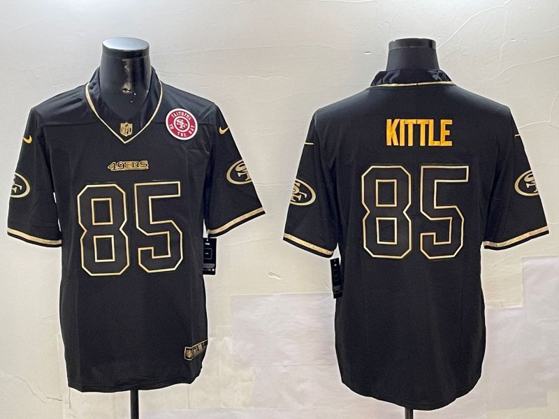 Men San Francisco 49ers #85 Kittle Black Gold Throwback 2024 Nike Limited NFL Jersey style 4